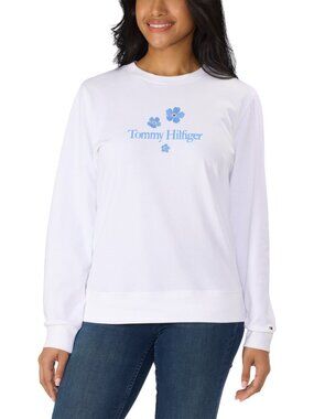Tommy Hilfiger Women's Long Sleeve Crewneck Sweatshirt White, Size XXL (New)
